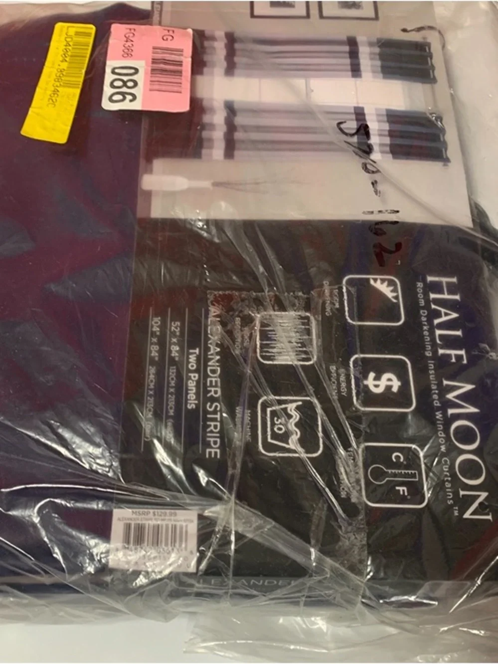 Room Darkening Insulated Curtains Half Moon NEW 2 panels 52”x84” Each Navy Grey